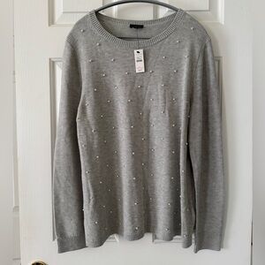 Talbots Light Gray Sweater with Pearl Details NWT